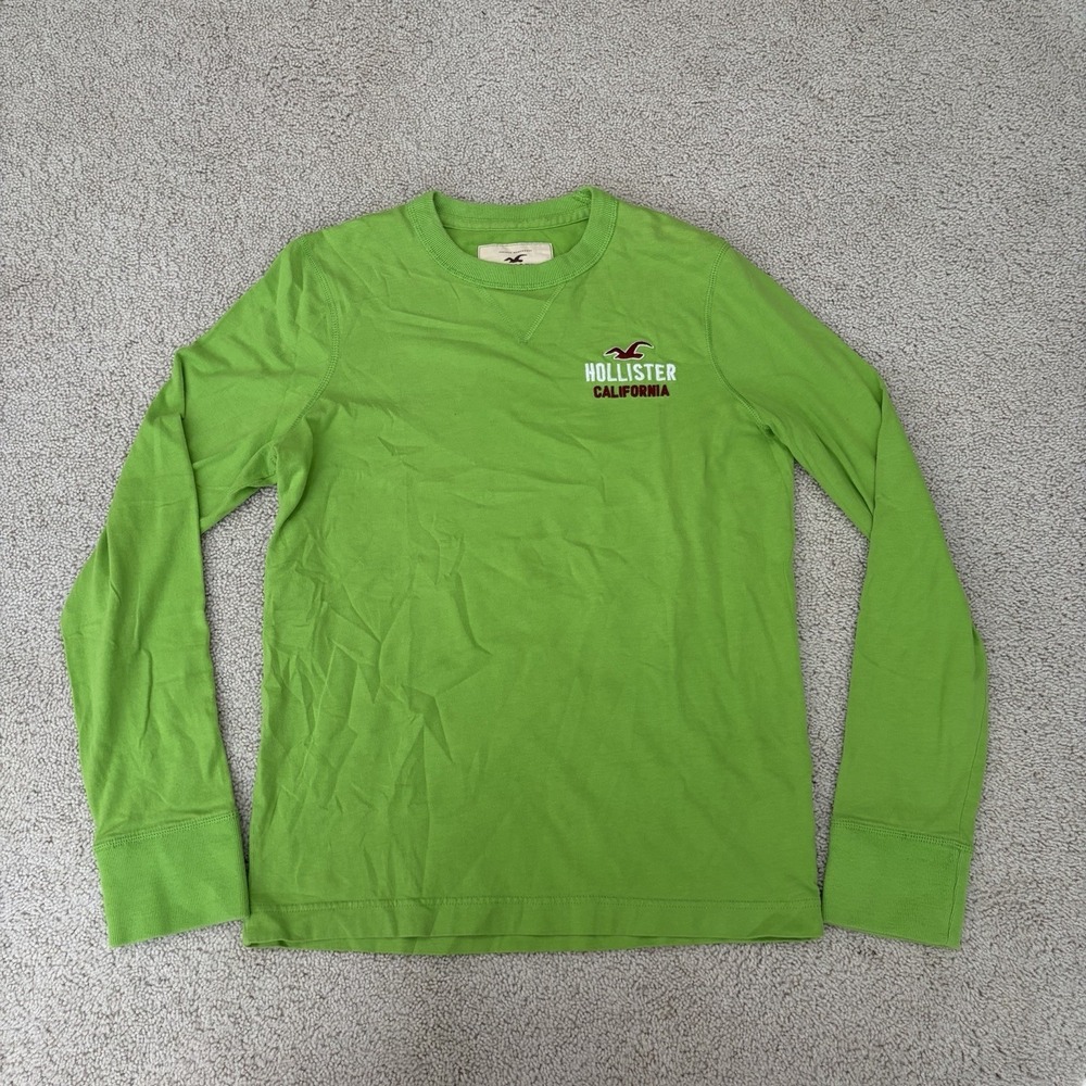 Hollister Long Sleeve T-Shirt Men's Medium Green Y2K Vintage 2000s